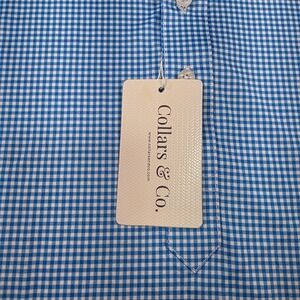 Collars & Co. Mens‎ 3X-Large Blue Gingham Check Short Sleeve Golf Polo Shirt